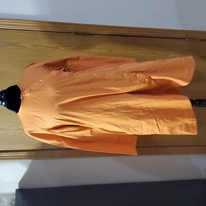 Shukr orange cross chest button modest tunic dress long sleeve cotton